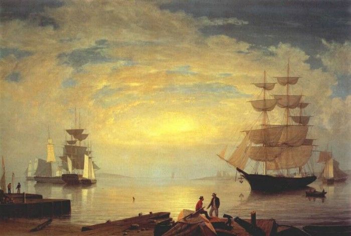 lane gloucester harbor at sunrise c1850s. ,  