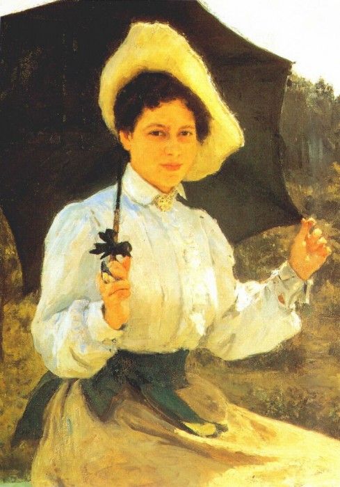 repin in the sun (artists daughter nadia repin) 1900. ,  