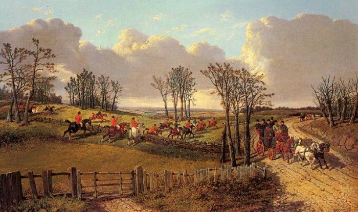 Herring Sr John Frederick A Hunting Scene With A Coach And Four On The Open Road. ,  