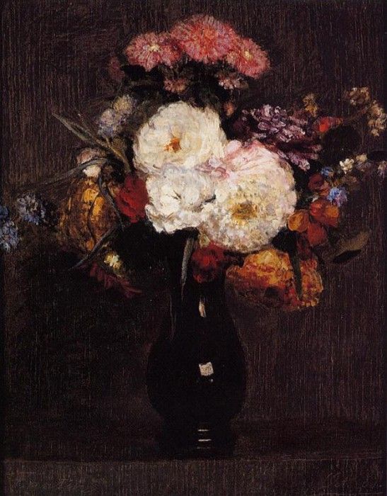 Fantin Latour Dahlias Queens Daisies Roses and Cornflowers. -, ---