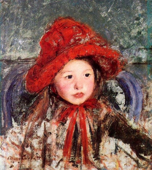 Cassatt Mary Little Girl in a Large Red Hat.  