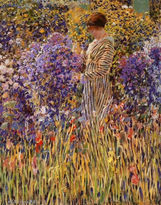 Frieseke Frederick Lady in a garden Sun. Frieseke,  