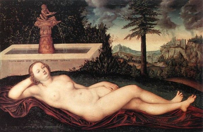 CRANACH Lucas the Elder Reclining River Nymph At The Fountain. ,  