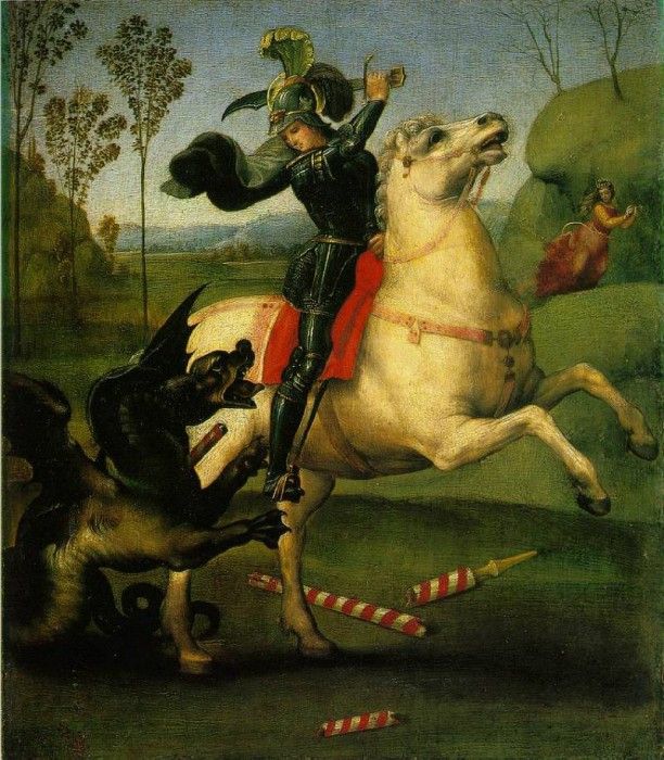 Raffaello St. George Fighting the Dragon, 1505, 30x26 cm, Lo. 
