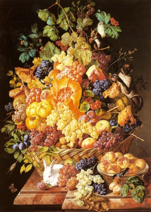 Zinnogger Leopold A Basket Of Fruit With Animals. Zinnogger, 