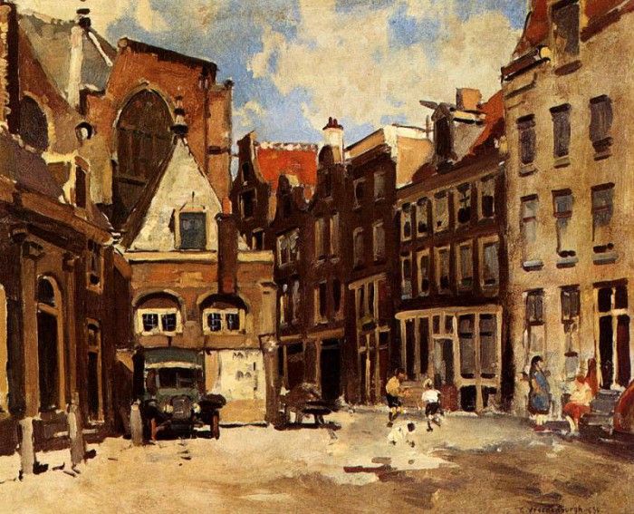 Vreedenburgh Cornelis A Townscene With Children At Play Haarlem. Vreedenburgh, 