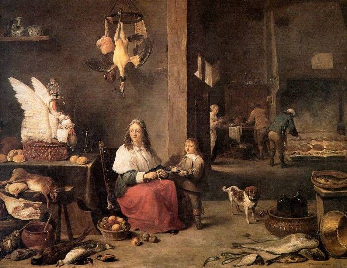 Teniers David jr Kitchen interior Sun 2. ,  