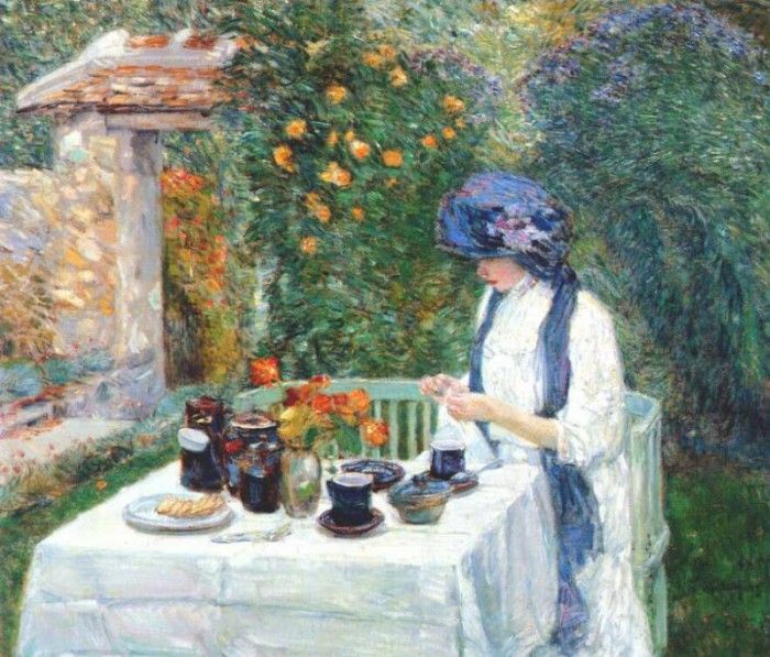 hassam the terre-cuite tea set (french tea garden) 1910. , 