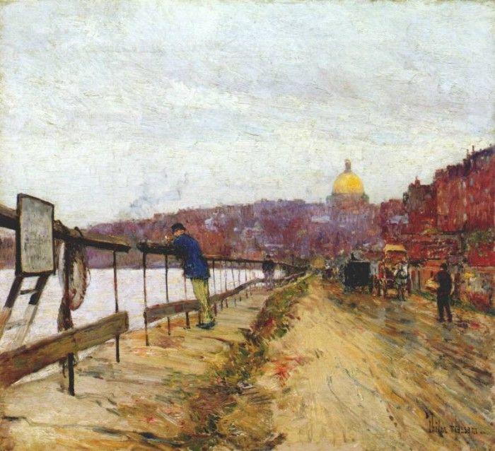 hassam charles river and beacon hill c1892. , 