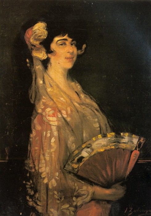 Zuloaga Y Zabaleta Ignacio An Elegant Lady Fanning Herself. ,  