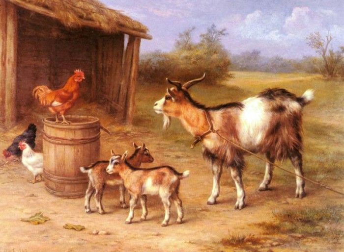 Hunt Edgar A farmyard Scene With Goats And Chickens. , 