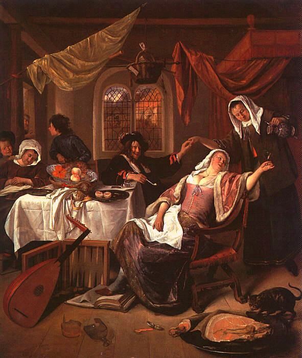 Steen The Dissolute Household, oil on canvas, Metropolitan M. , 