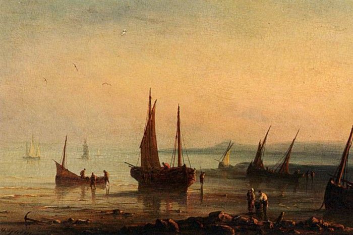 Gudin Herminie Henriette Fishermen By The Shore At Sunset. , Herminie