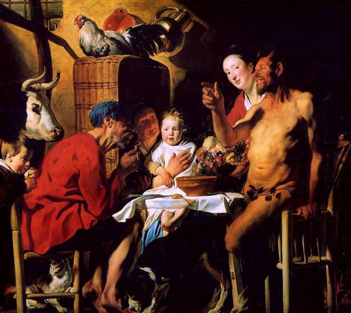 Jordaens Jacob A satyr and a peasant family Sun. , 