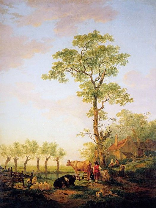 Strij van Jacob Dutch landscape with cattle and farm Sun. Strij,  