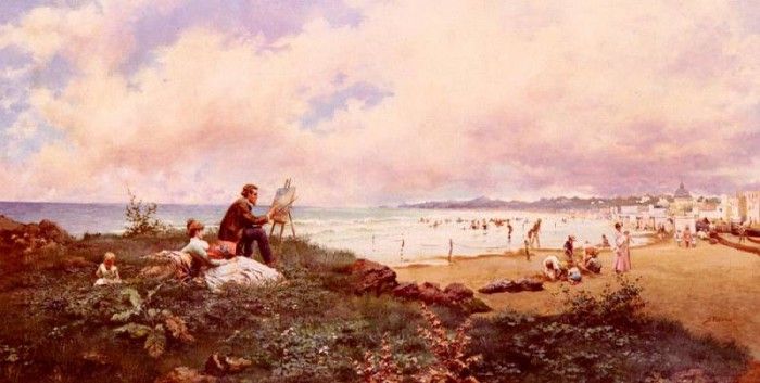 Echena Jose The Artist And His Family On The Beach At Biarritz. Echena 