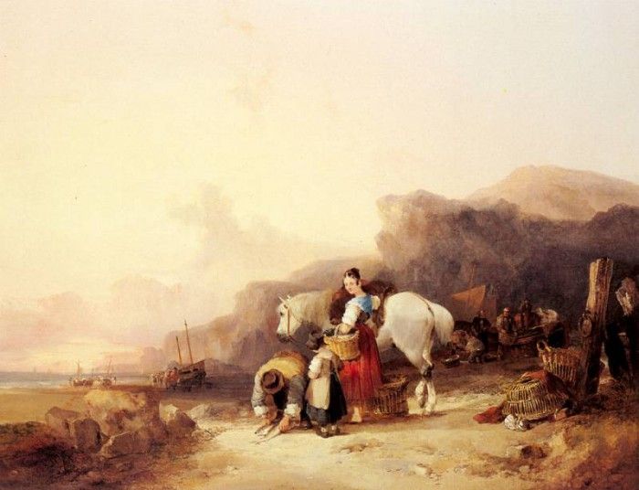 Shayer Sr William Beach Scene With Fisherfolk. , 