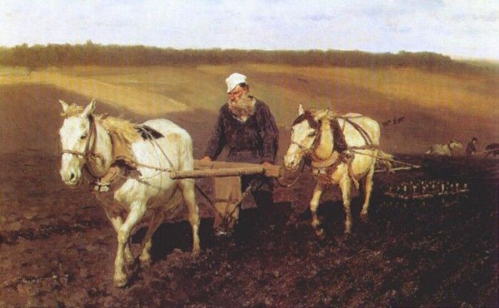 repin a ploughman (leo tolstoy ploughing) 1887. ,  