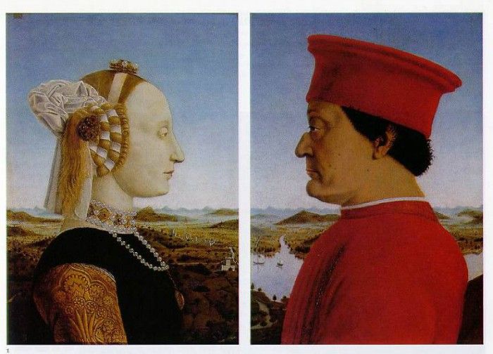 Piero della Francesca Left- Portrait of Battista Sforza, Duc. ,  