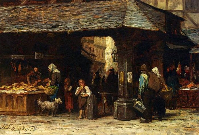 Sadee Philip Lodewijk Jacob frederik A Market Scene In Frankfurt. Sadee   Lodowyck