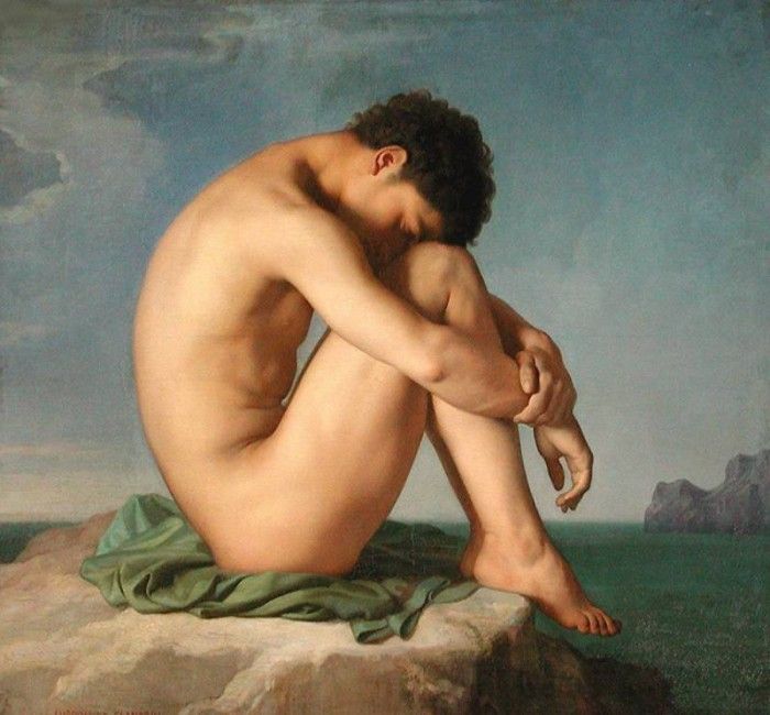 Flandrin Hippolyte Jeune homme assis au bord de la mer. Flandrin, 