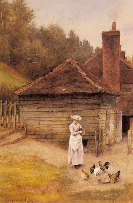 Wilson Charles Edward Feeding Chickens. ,  