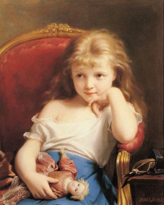 Zuber Buhler Fritz Young Girl Holding A Doll. ,  Buhler