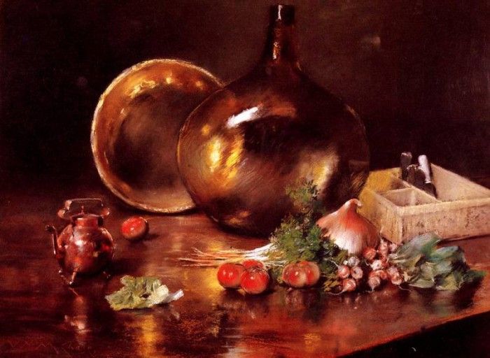 Chase William Merritt Still Life Brass and Glass. ,  