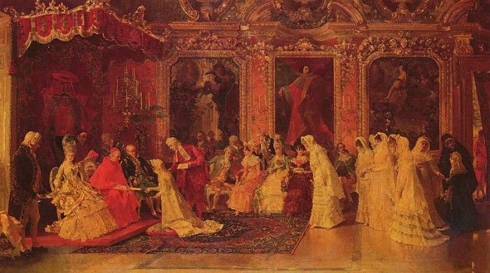 Catala Luis Alvarez 1836 to 1901 Princess Borghese Bestowing Dowries 1879 O C 28.35in by 49.25in. , Luis Alvarez