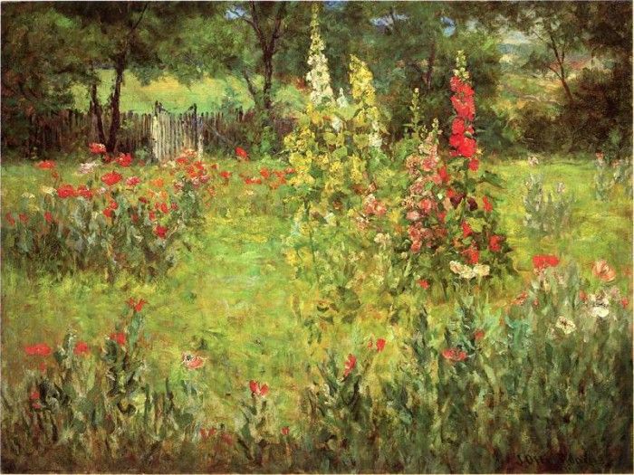 Adams John Ottis Hollyhocks and Poppies The Hermitage. ,  Ottis