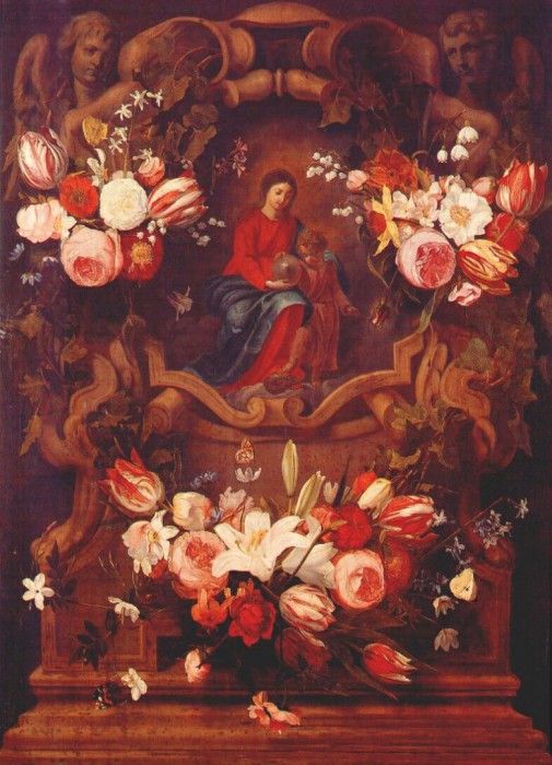seghers-schutt-and-van-thielen floral wreath with madonna and child 17th-c. 