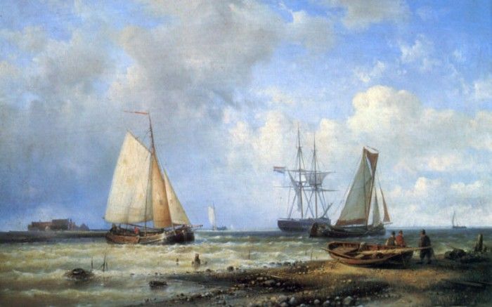 Fishing Vessels by the Shore. Verboeckhoven 