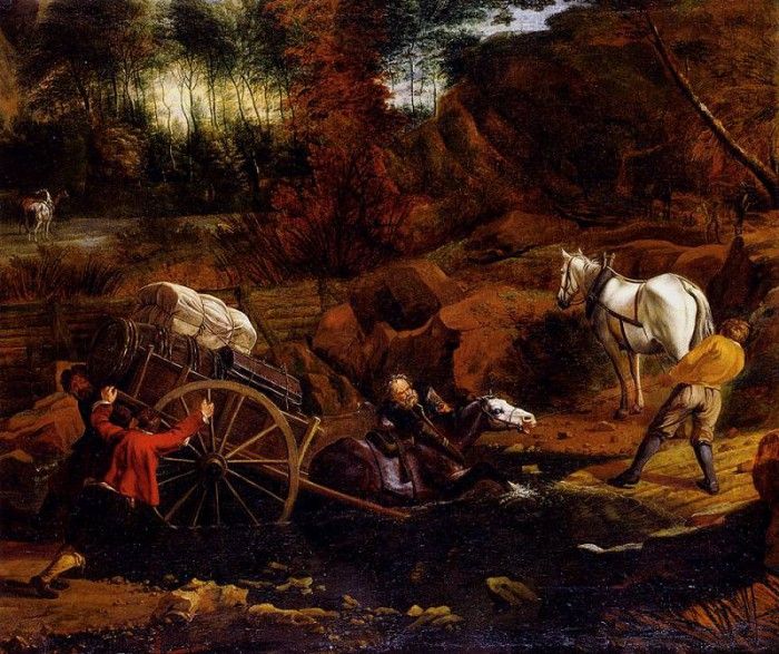 Siberechts Jan Figures With A Cart And Horses Fording A Stream. Siberechts, 