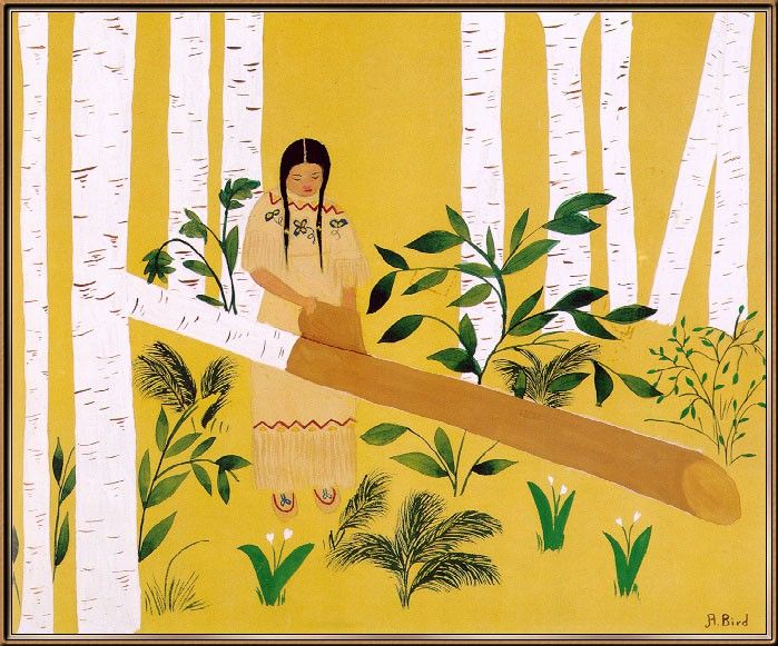 BirdAgnes-ChippewaWomanStrippingBirchBark-sj. , 