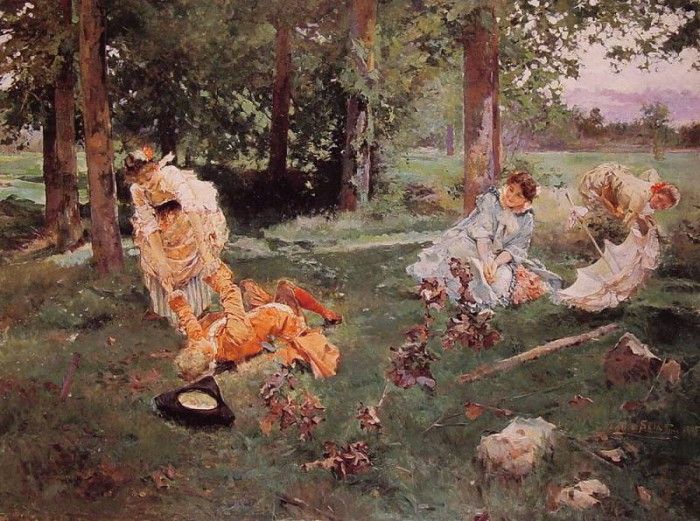 Elegant figures in a summer Garden. ,   Y
