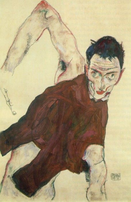 Schiele Self-Portrait with Raised Right Elbow, 1914, Private. , 