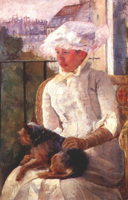 cassatt susan on a balcony holding a dog 1883.  