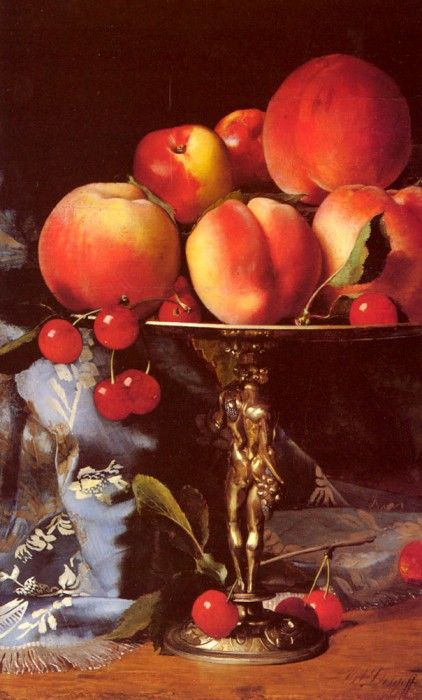 Desgoffe Blaise A Still Life With Peaches Plums And Cherries. Desgoffe,  