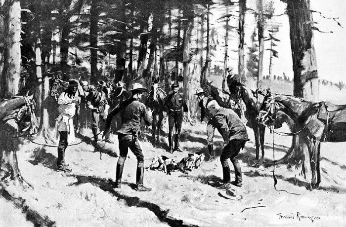 Fr 021 Fox Terriers Fighting a Badger FredericRemington sqs. Remington, 