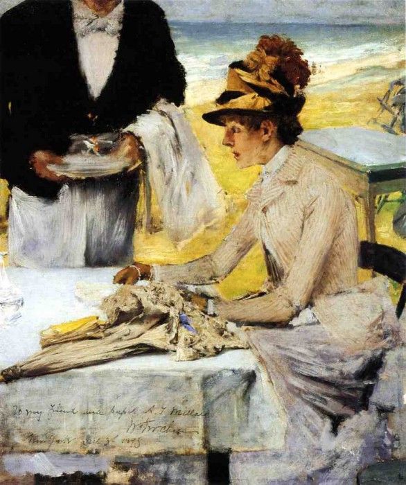 Chase William Merritt Ordering Lunch by the Seaside. ,  