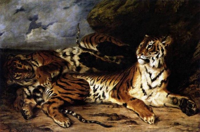 DELACROIX Eugene A Young Tiger Playing with its Mother. , 