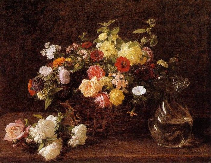 Fantin Latour Henri Basket of Flowers. -, ---