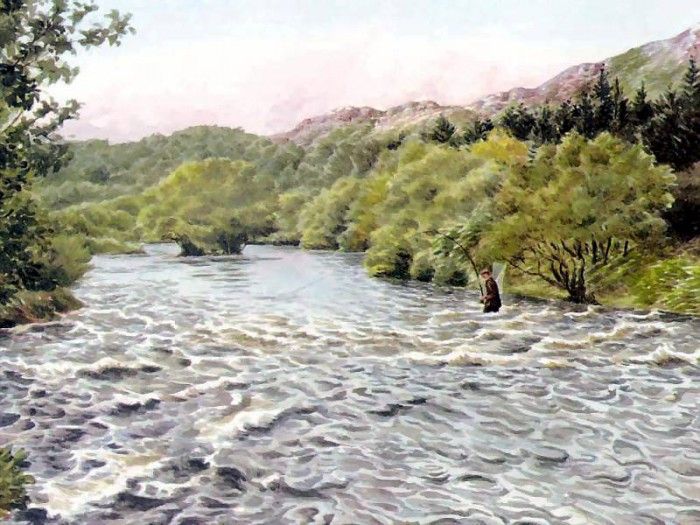 waters edge csg030 charlie playing a salmon at the cailleac. , 