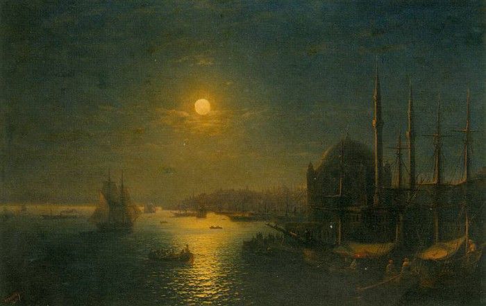 Aivazovskii Ivan A Moonlit View of the Bosphorus 1884 Oil On Canvas.   