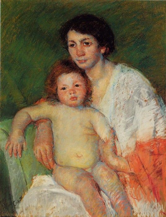 Cassatt Mary Nude Baby on Mother-s Lap Resting Her Arm on the Back of the Chair.  