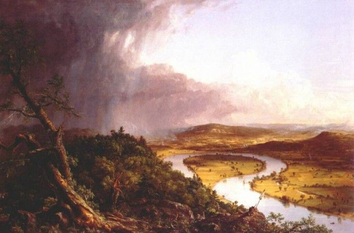 cole view from mt holyoke, northampton, massachusetts after a thunderstorm (the oxbow) 1836 . 