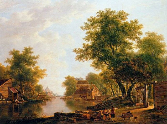 Strij van Jacob Landscape with river near Dordrecht Sun. Strij,  