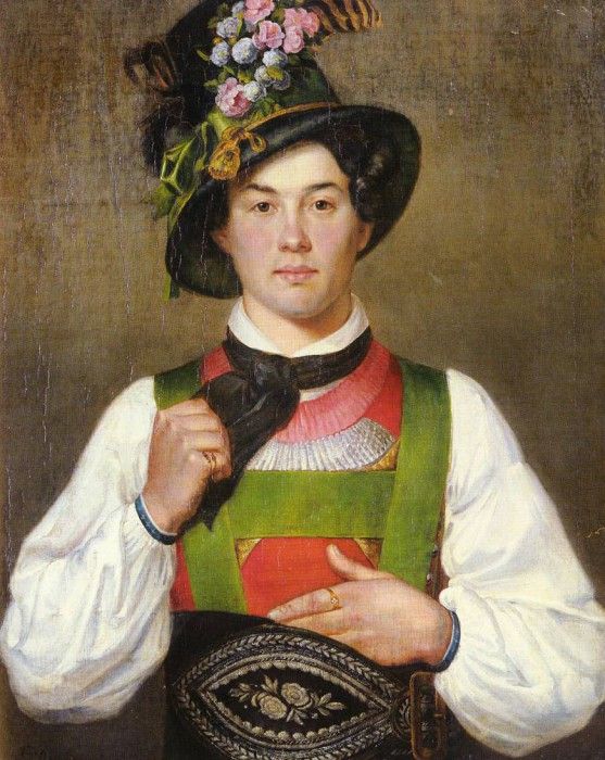 Defregger Franz von A YOUNG MAN IN TYROLEAN COSTUME. ,  