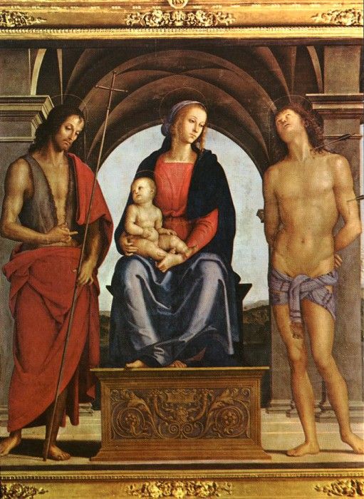 Perugino Pietro The Madonna between St. John the Baptist and St. Sebastian 1493. , 