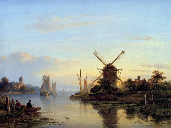 Kleyn Lodewijk River view with mill Sun. , 